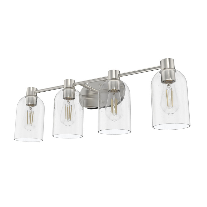 Hunter Lochemeade Natural Iron 4 Light Vanity Wall Light Fixture, Brushed Nickel, Clear
