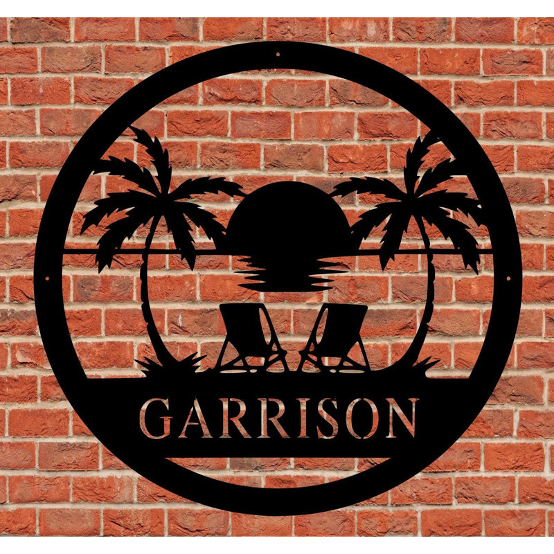 Décoration murale monogramme plage coucher de soleil, H 18 po x l 18 po x P 0,25 po, Oui