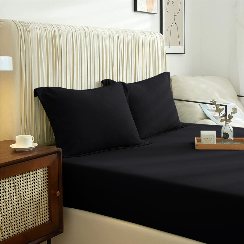 Super Soft Extra Deep Microfiber Brushed Fitted Sheet, Kingsize (5'), Black