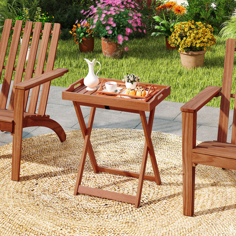  Patio Solid Wood Tray Table w/ Removable Top Rectangular TV Tray Bistro Table, 1