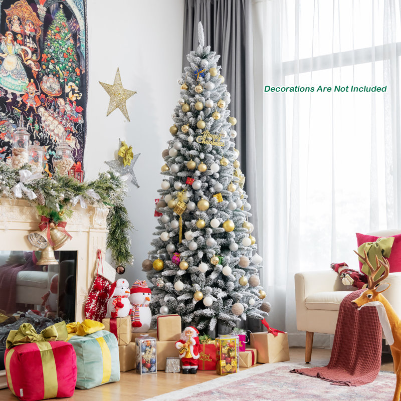 Arbre de Noël blanc réaliste pin floqué / givré, H 7,5 pi