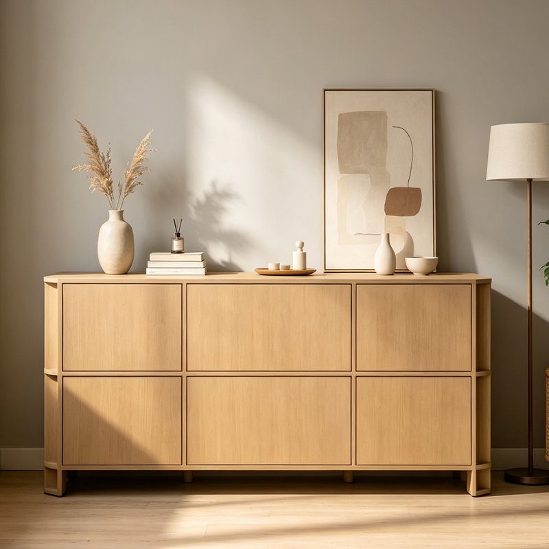 Meuble d'entrée en bois massif de style Mid-Century, H 33,5 po x l 63 po x P 19,7 po