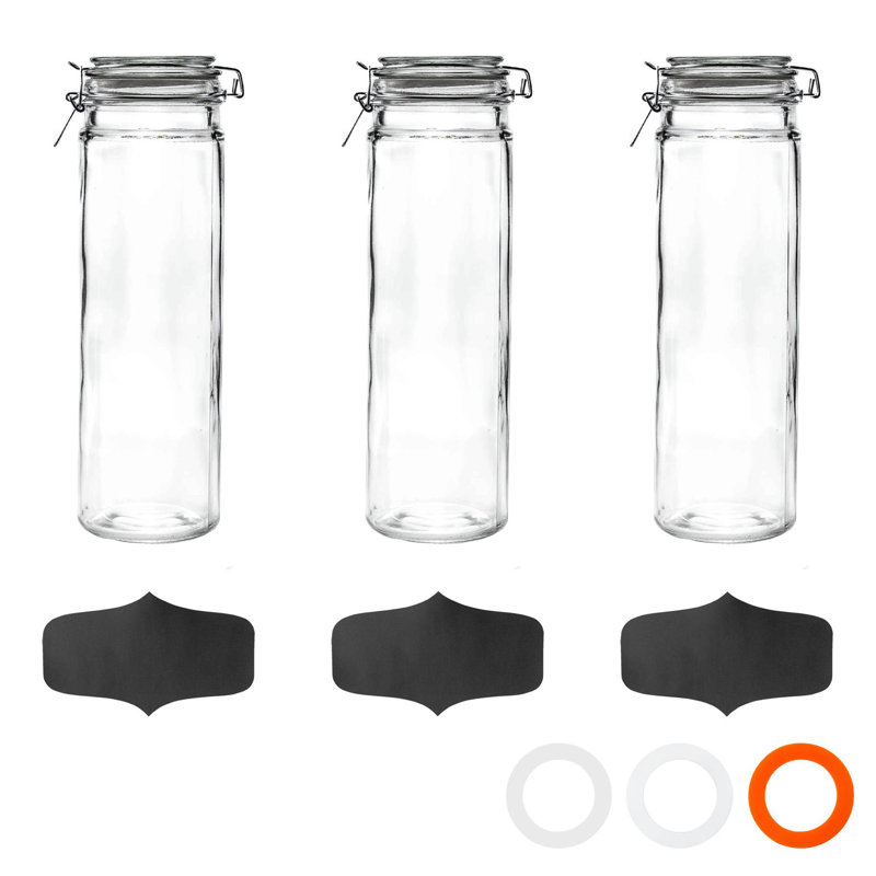 Argon Tableware - Glass Spaghetti Jar with Labels - 2 Litre - Set of 3, Clear