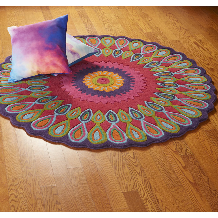 Tapis rose / vert / bleu en laine touffeté à la main Ebright