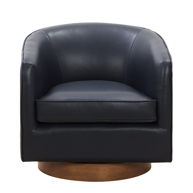 Midnight Blue Leather Chair - 360 Degree Rotation Luxury Swivel Option, Dark Navy