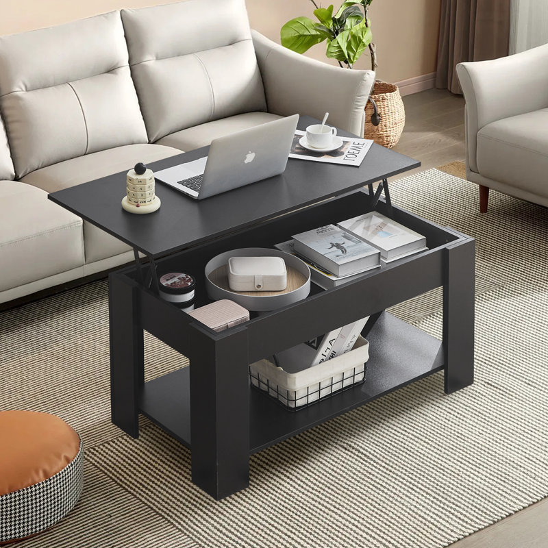 Lorayn Lift Top Four Leg Coffee Table with Storage, Black