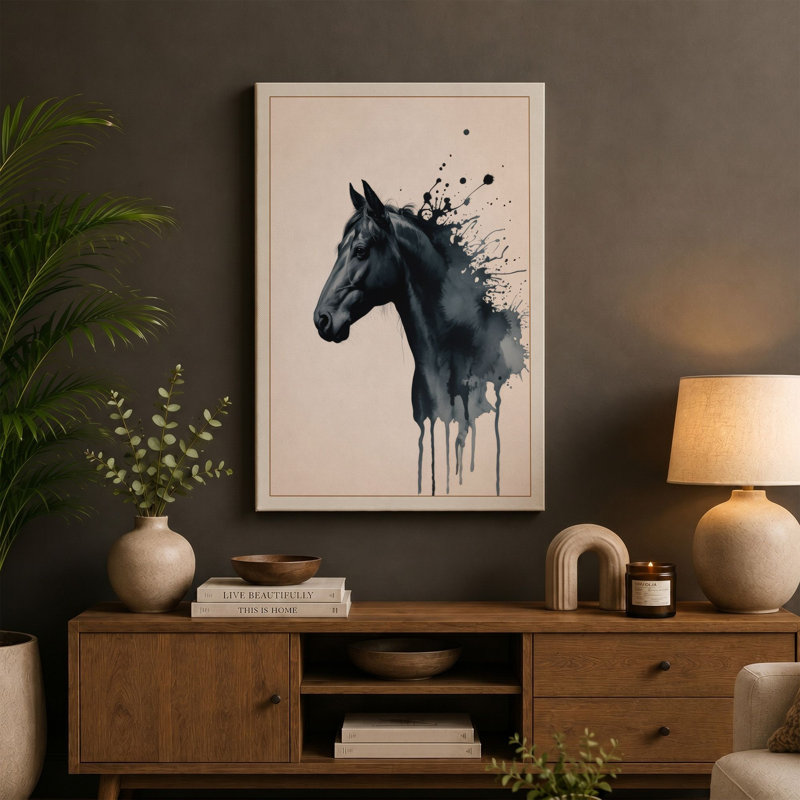 Horse in Motion Modern 1 Piece Wrapped Canvas Wall Art, 30x20 - 76.2 x 50.8 cm, Cream Border
