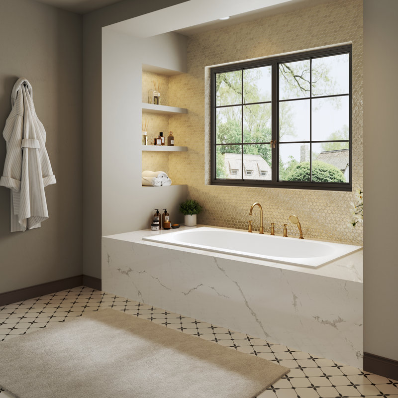 Baignoire de trempage à surface solide de 60 po x 32 po en blanc mat avec drain Casainc