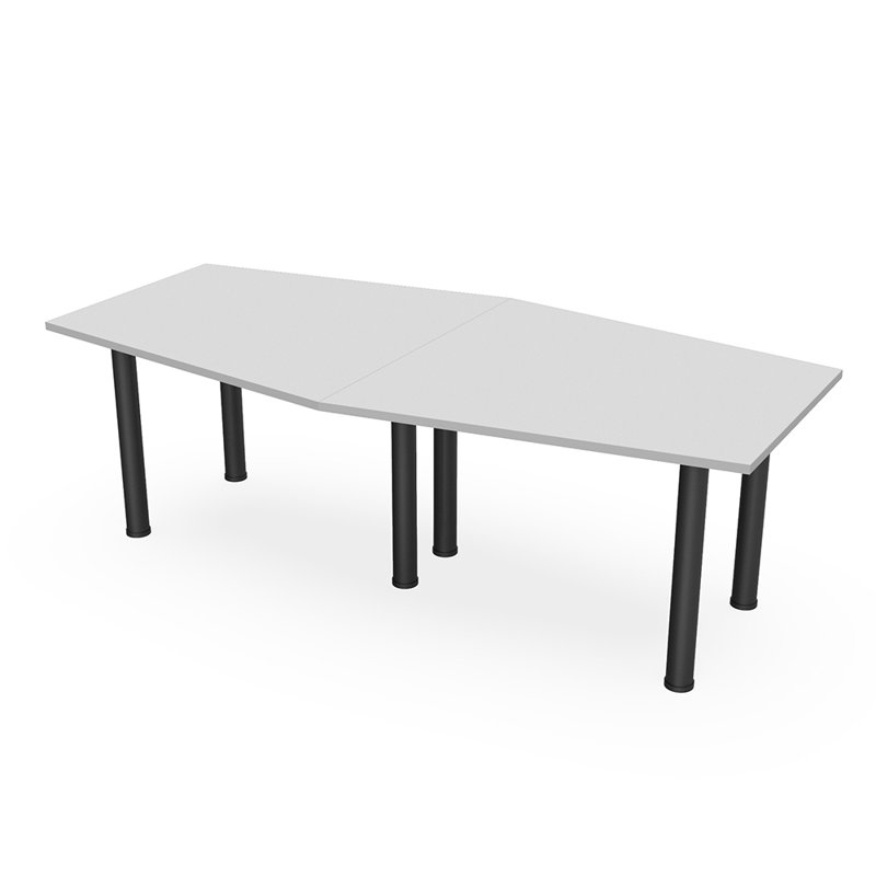 Table hexagonale avec pieds Nyemia, L 96 po x l 48 po, Brouillard gris, Noir mat