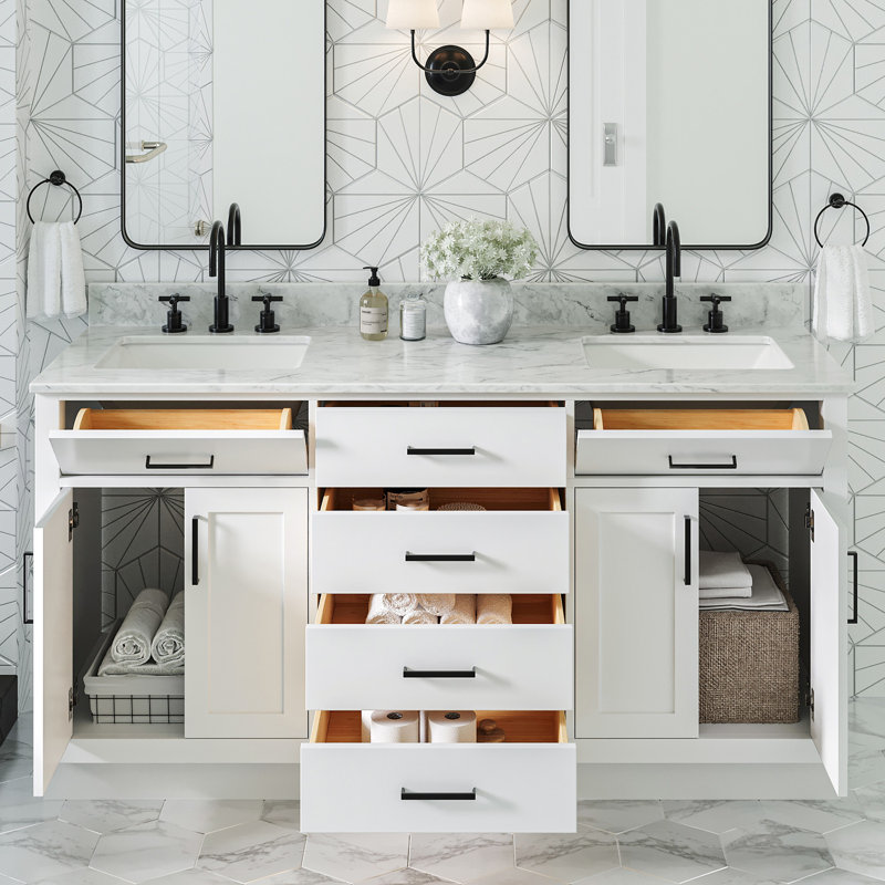 67 in. Double Vanity, Rectangular, White, 67"