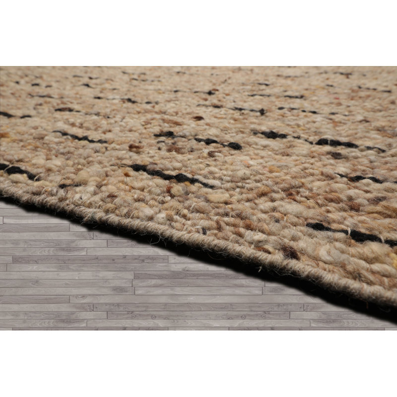 Tapis géométrique en laine tissé à plat à la main Oatmeal, Rectangle 10 pi x 14 pi
