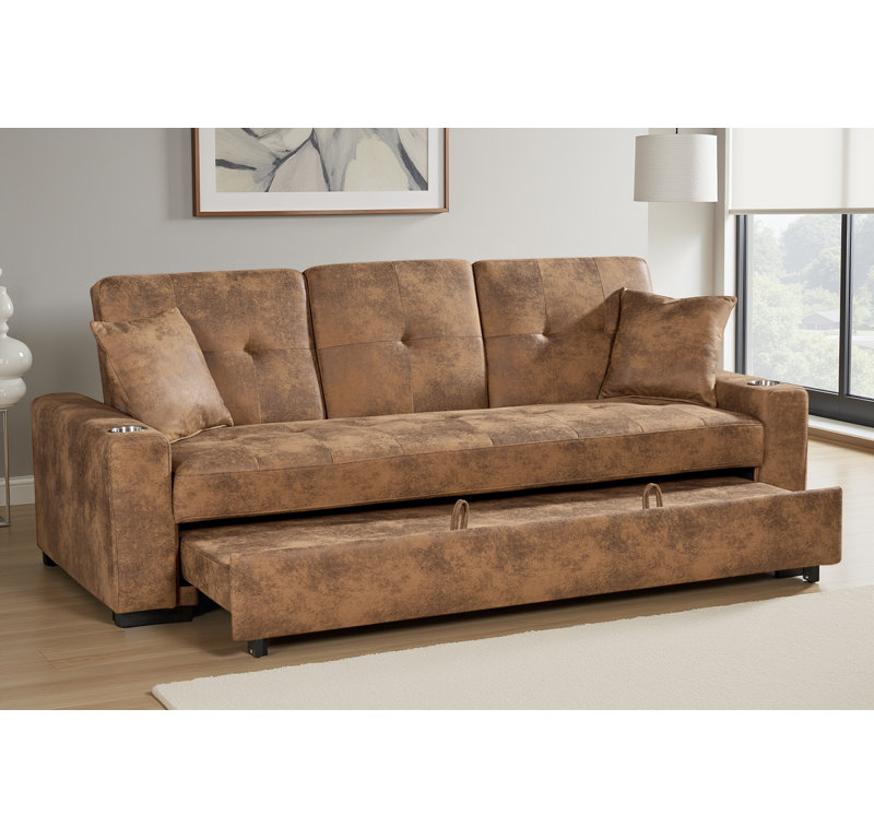 3 Seater Sofa Bed, Brown Microfiber / Microsuede