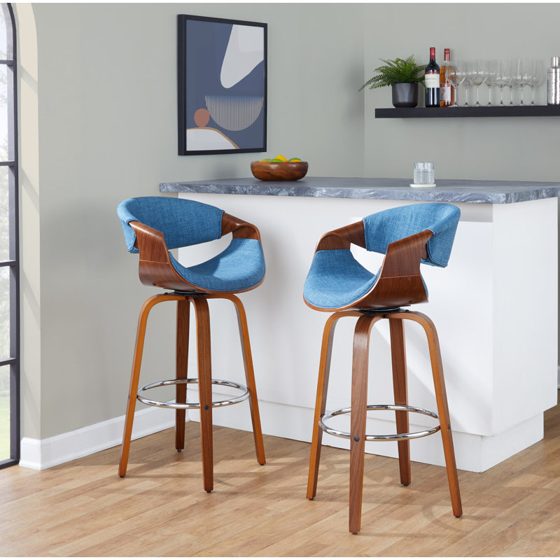 Archaimbaud Swivel Upholstered Counter Stool, Bar Stool (30" Seat Height), Blue