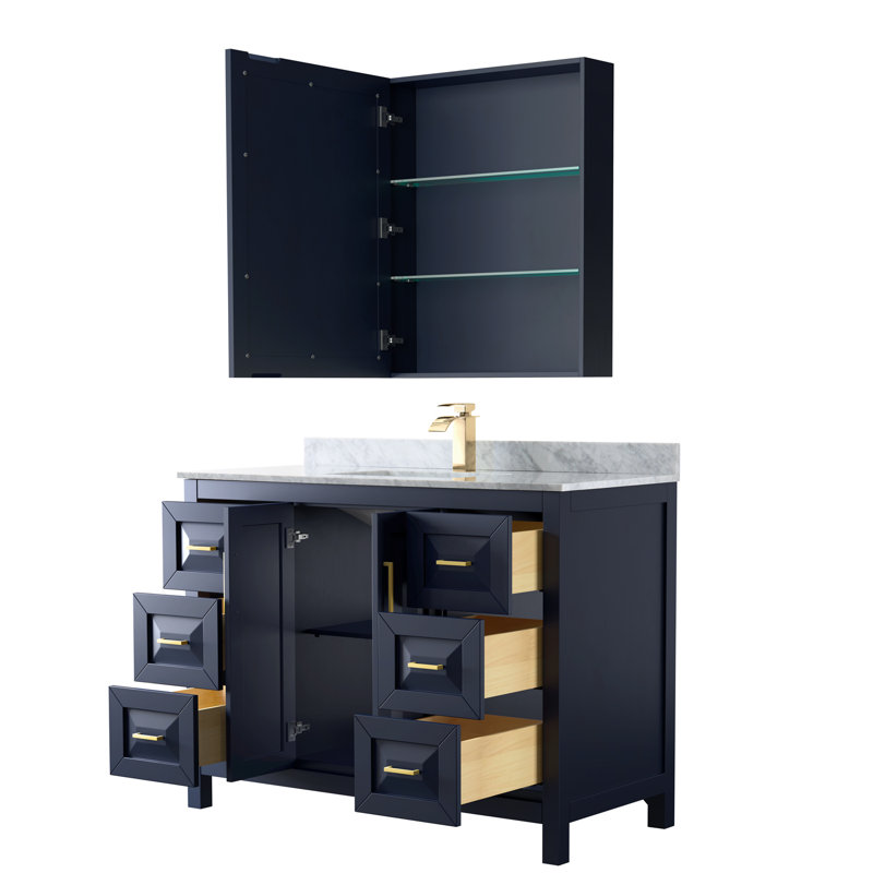 Daria 48'' W Vanity, White Cultured Marble, Dark Blue, Brushed Gold