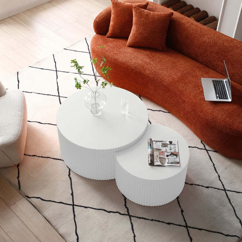 Nesting table set of 2 Round and Half Moon Shapes,No Need Assembly, White