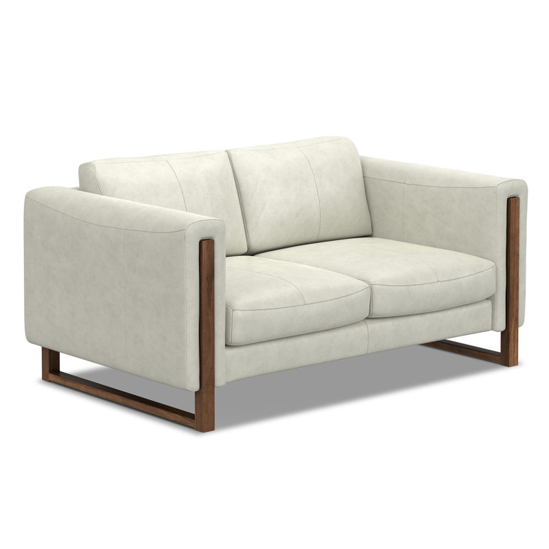 Richard Genuine Leather Loveseat Sofa in with Solid Wood Legs, 2, 62 inch, Richard Light Smoke Grey Genuine Leather