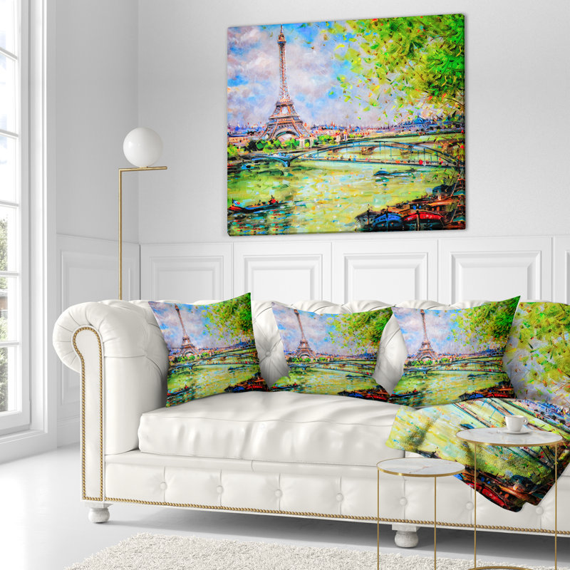 Imprimé d'une peinture colorée d'un coussin Eiffel, Rectangulaire, 12 po x 20 po