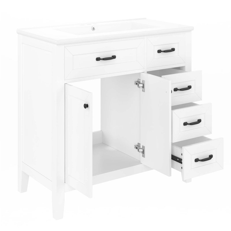 Meuble-lavabo 36 po avec lavabo, Blanc, Noir, noir, noir, noir