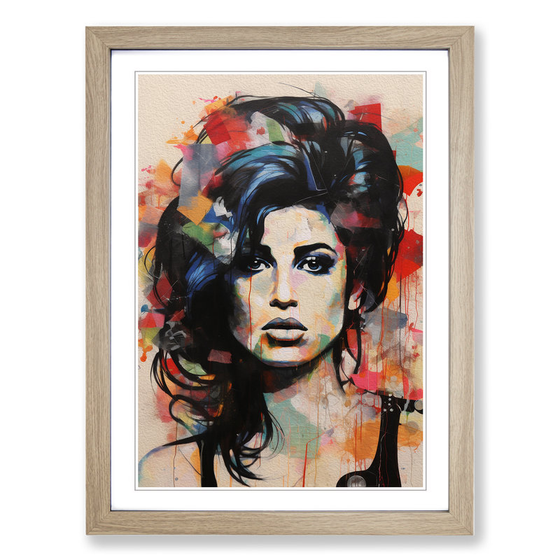 XYZ-FRM-V1223-1807 Amy Winehouse Constructivism - Single Picture Frame Print on Wood, Oak, 46cm H x 34cm W x 2cm D