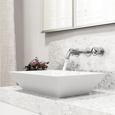 Vinca 18" L x 14" W x 5" H Rectangular White Matte Stone™ Vessel Bathroom Sink with 3" H Faucet