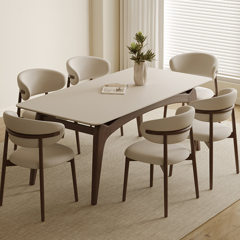 Modern White Oak Slate Dining Table Set, 29.5"H x 55.1"L x 31.5"W