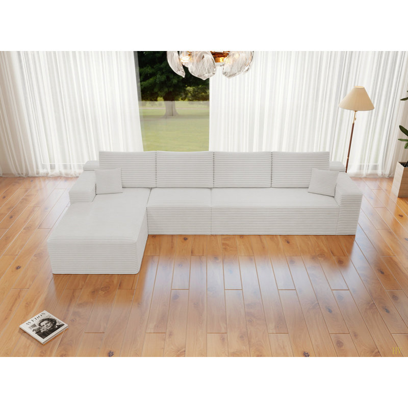 Boneless Modular Sectional Sofa Seat,Upholstered Compressed Couch For Living Room,Bedroom,Apartment,No Assembly Required,4 PC Free Combination,Plush Corduroy Fabric