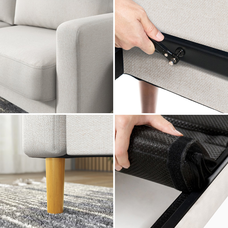 Canapé moderne rembourré à accoudoirs carrés 76,7 po Brinnlee, Velours blanc cassé, H 33,1 po x l 57,1 po x P 31,9 po