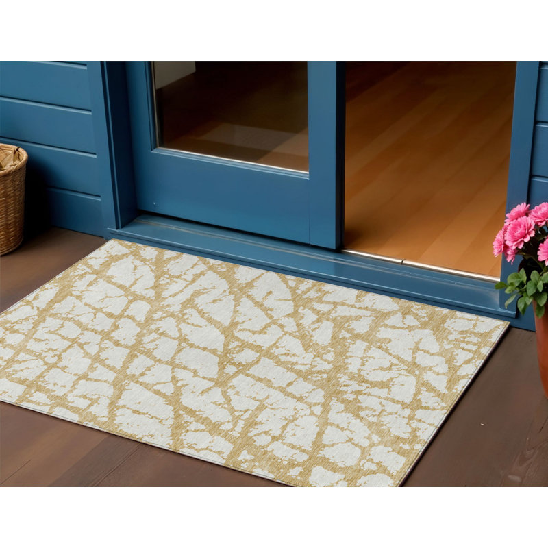 Tapis intérieur lavable abstrait doré et ivoire 3 pi x 5 pi