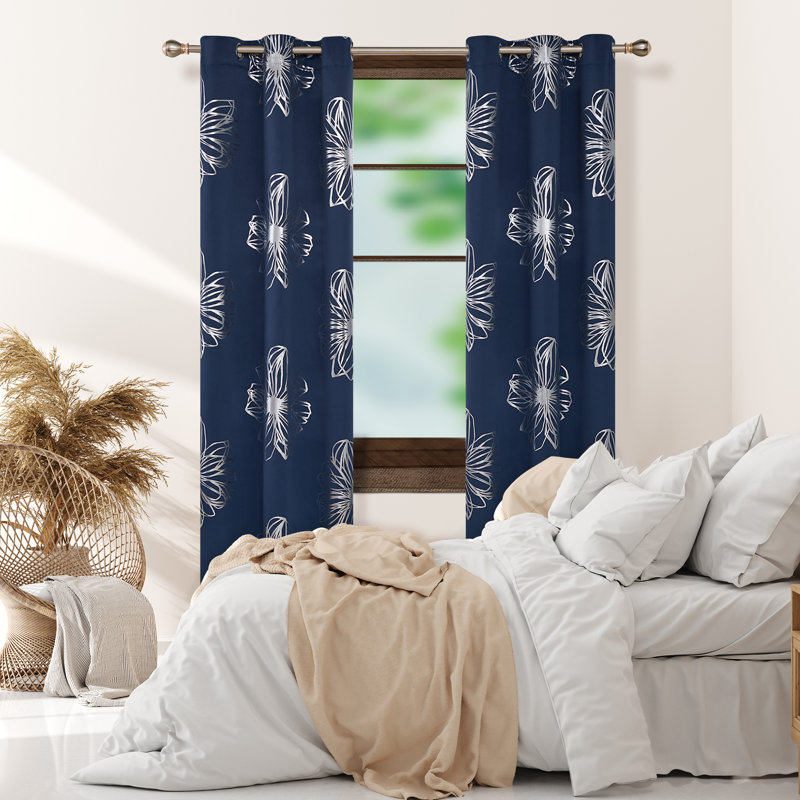 Beker Room Darkening Curtains / Drapes Pair, 52" W x 95" L, Navy Blue