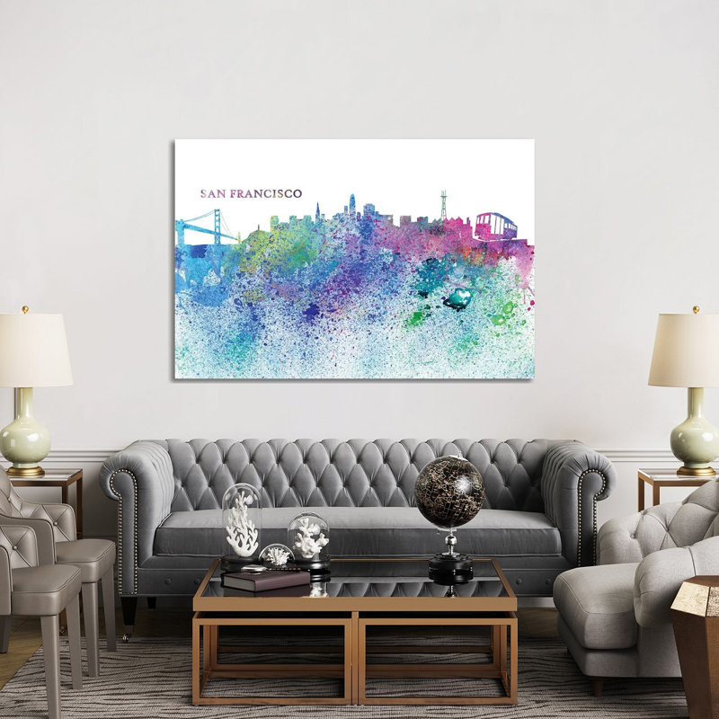 San Francisco California Skyline Silhouette Impressionistic Splash 1 Piece Wrapped Canvas Wall Art, 152.5 cm H x 101.5 cm W