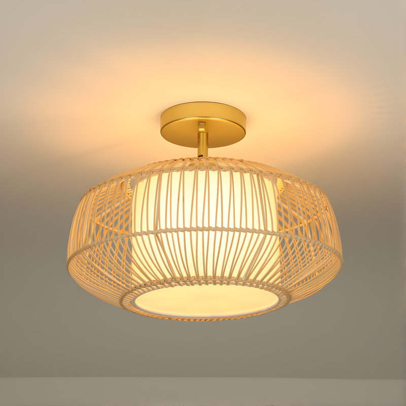 16" Rattan Flush Mount Ceiling Light with Fabric Shade