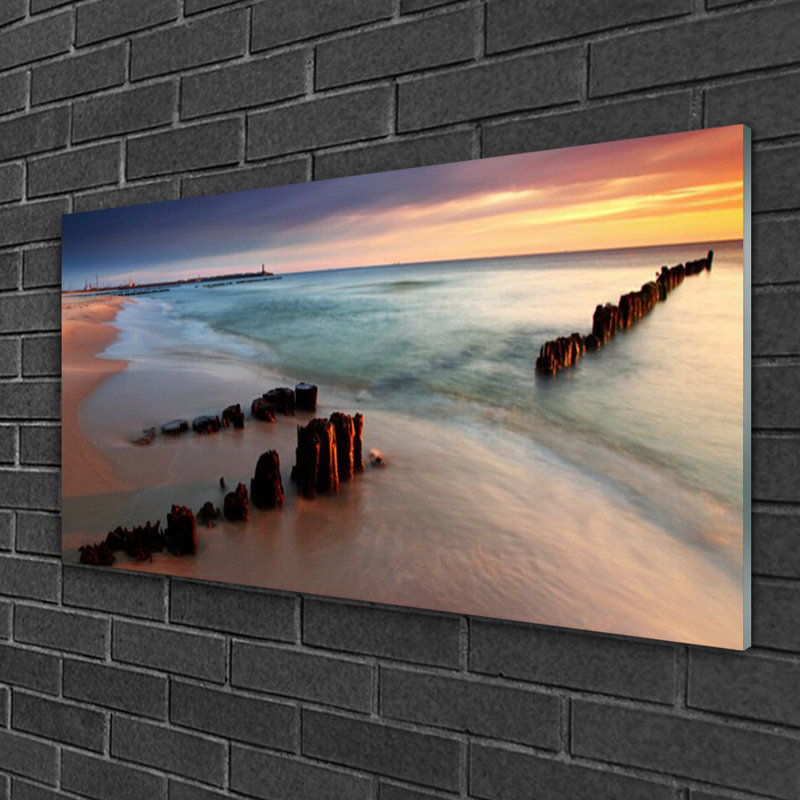 Glass Print Wall Art 100X50cm Image Printed On Glass Decorative Wall Picture Behind Toughened / Tempered Safety Real Glass For Kitchen & Living Room Theme: Ocean Beach Landscape