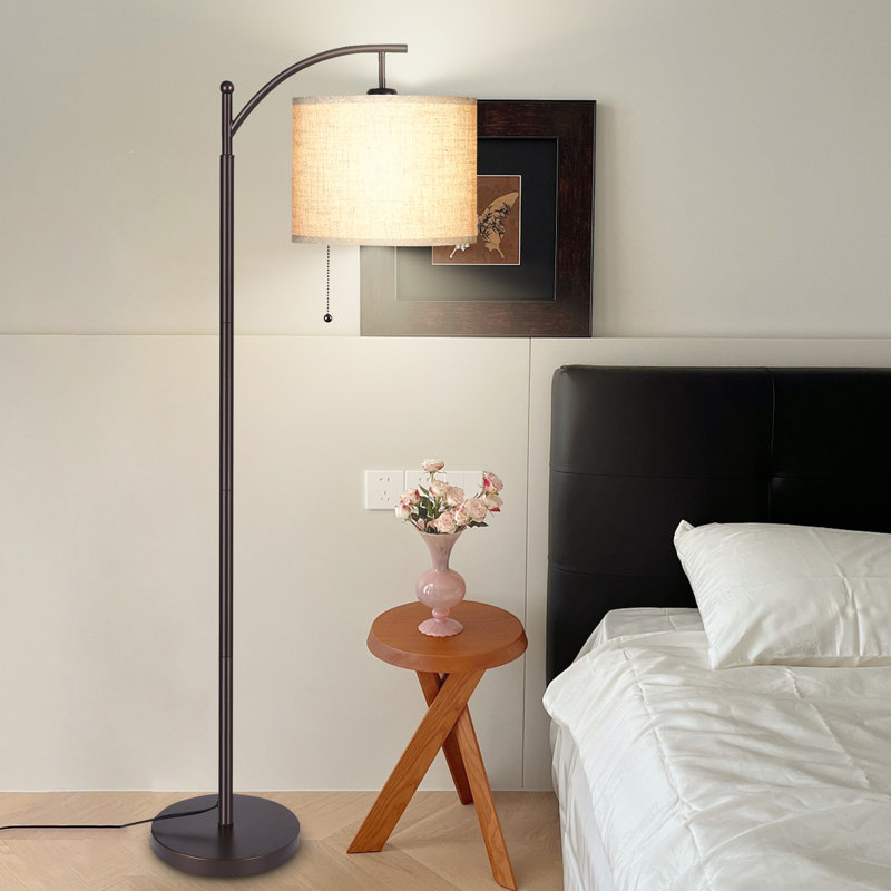 Lampe sur pied arquée 62,2 po avec chaînette, ampoule incluse, Brun