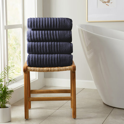 Serviettes de bain 100% coton à nervures zéro torsion 