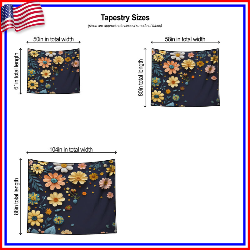 Tapisserie florale - Décoration murale nature, H 50 po x l 60 po avec 4 œillets