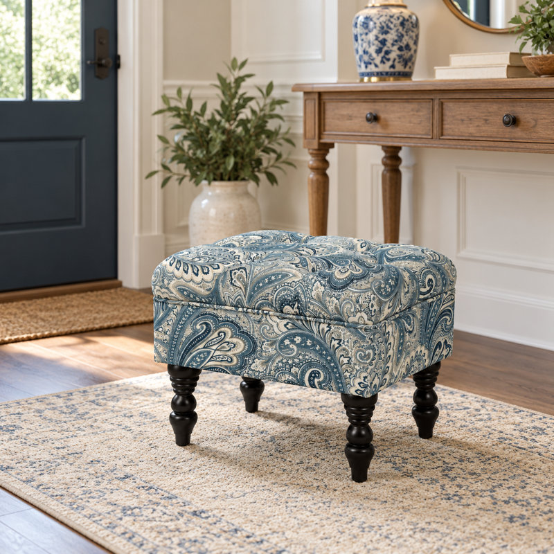 Repose-pieds Cauley, 100% lin cachemire bleu