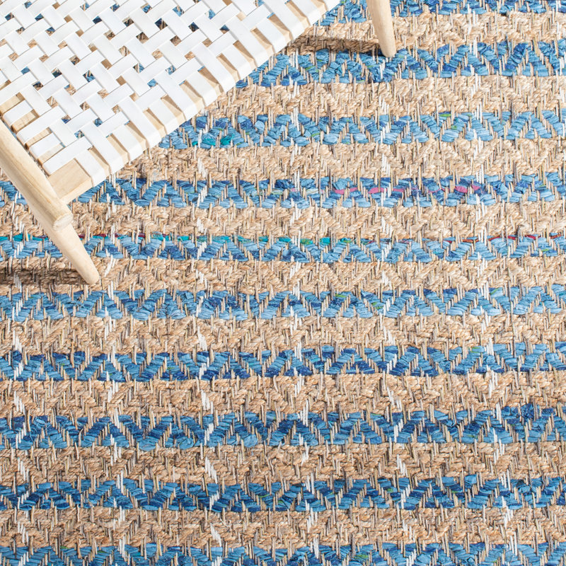 Handwoven Blue and Natural Jute Striped 3' x 5' Area Rug