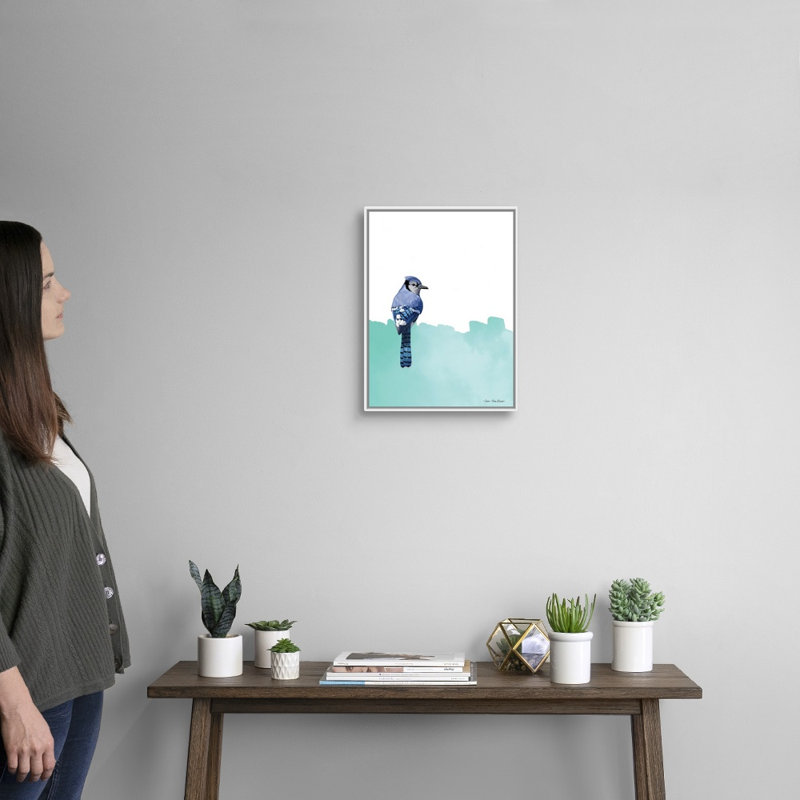 " Bird On Blue " Painting Print, 18" H x 14" W x 1.75" D, White Framed