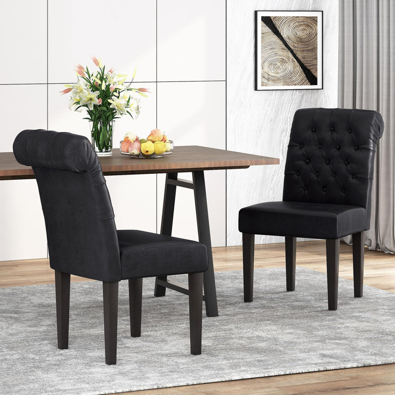2 chaises de salle à manger en cuir d'unité centrale - 2 pièces au fini noir