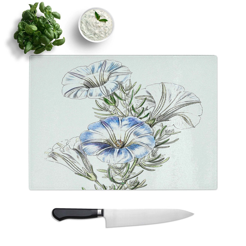 Tempered Glass Nolana Flowers Chopping Board, 39 cm W x 28.5 cm L