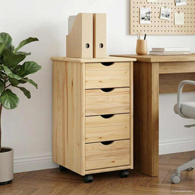  Rolling Cabinet With Wheel Solid Pine Wood Storage Minimalist Furniture