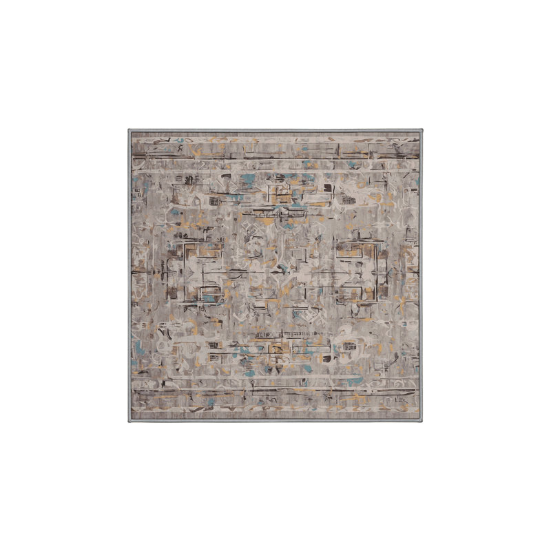 Machine Washable Gray Area Rug, Square 6'