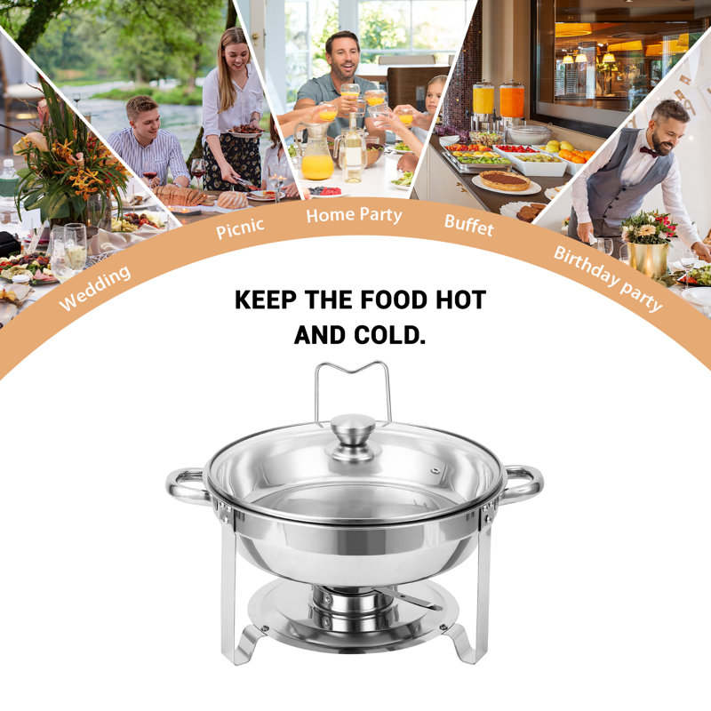2 Pack 6QT Round Stainless Steel Chafing Dish Buffet Set, Food Warmers with Glass Lids, Includes Food & Water Pans, Ideal for Catering, Parties, Weddings & Restaurants