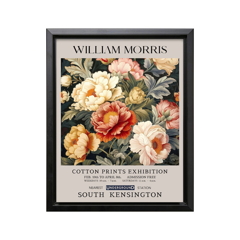 William Morris - pivoine no 2, Black Framed, Canvas, 08"H x 10"W