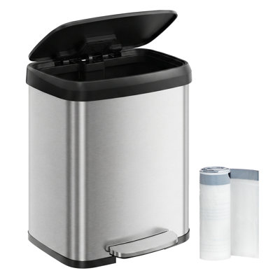13 Gallon Stainless Steel Trash Can Step On Carbon Filter with 15 Trash Bags