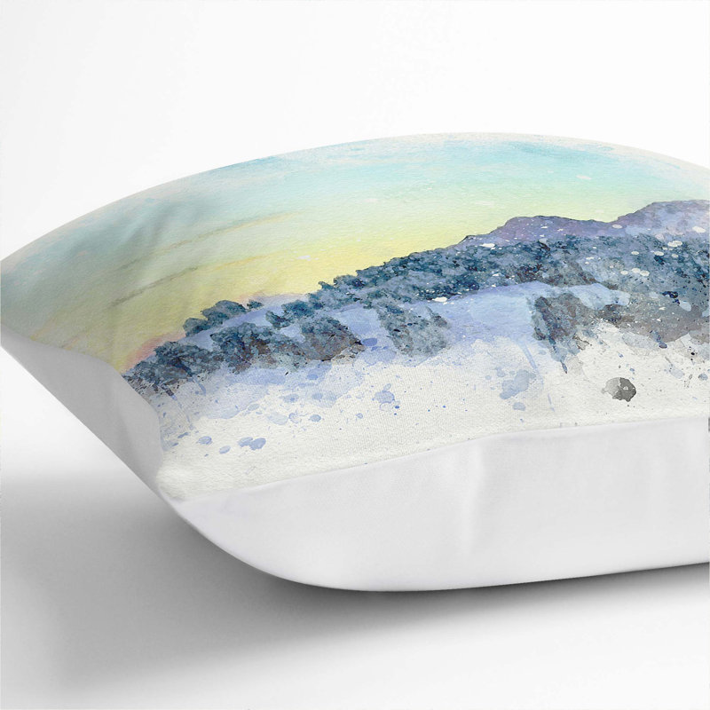 Mountain and Forest Cushion with Filling, 40cm H x 40cm W x 15cm D, White