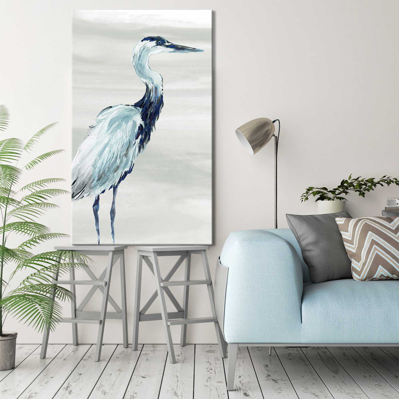 By The Sea Crane I - Peinture, Toile tendue, H 48 po x l 28 po x P 1,5 po