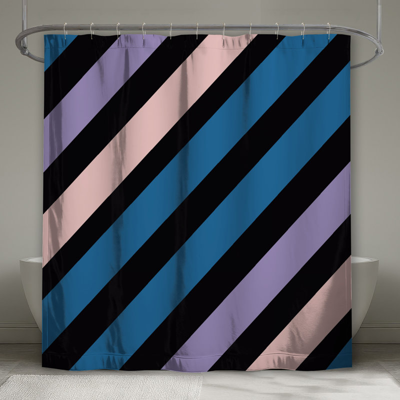 Rideaux de douche diagonaux à rayures très longs, L 70 po x H 84 po