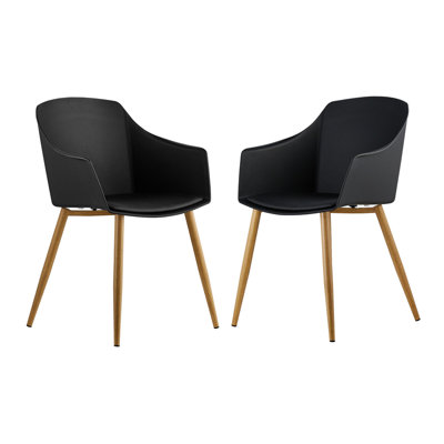 Tristen Plastic Dining Chair - Faux Leather Padded Cushions and Solid Wooden Legs - Armchair for Dining Room Kitchen Living Room - Single