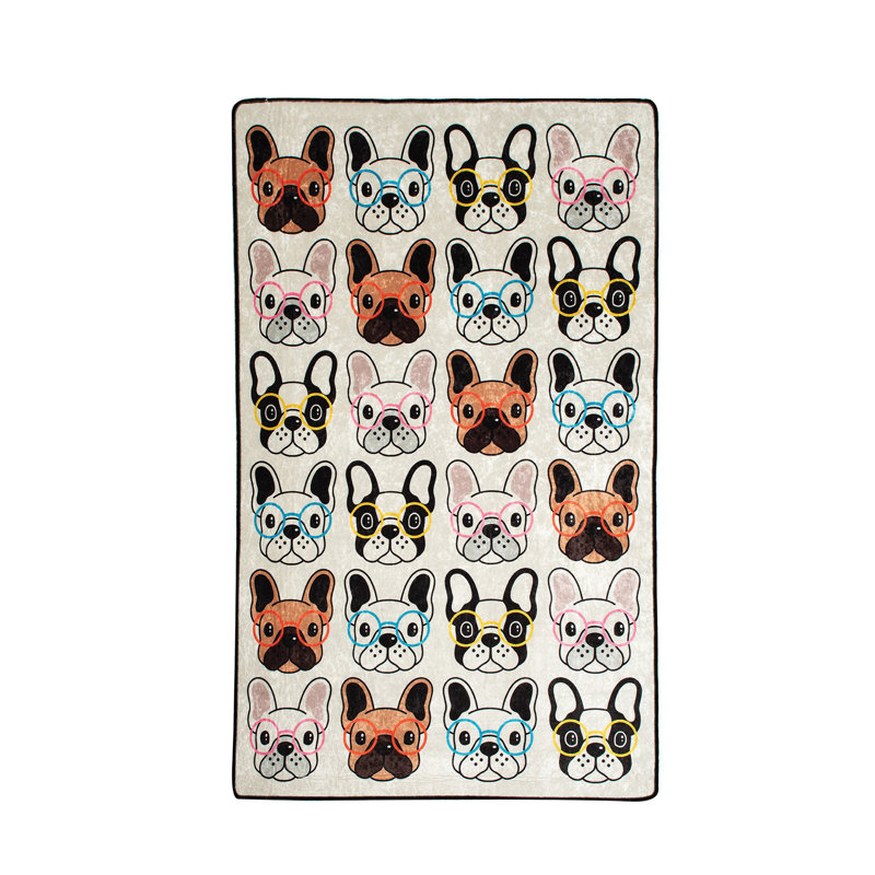 Tapis rectangulaire en velours tissé à la machine gris / orange / bleu, Rectangle 4 pi 7 po x 6 pi 3 po